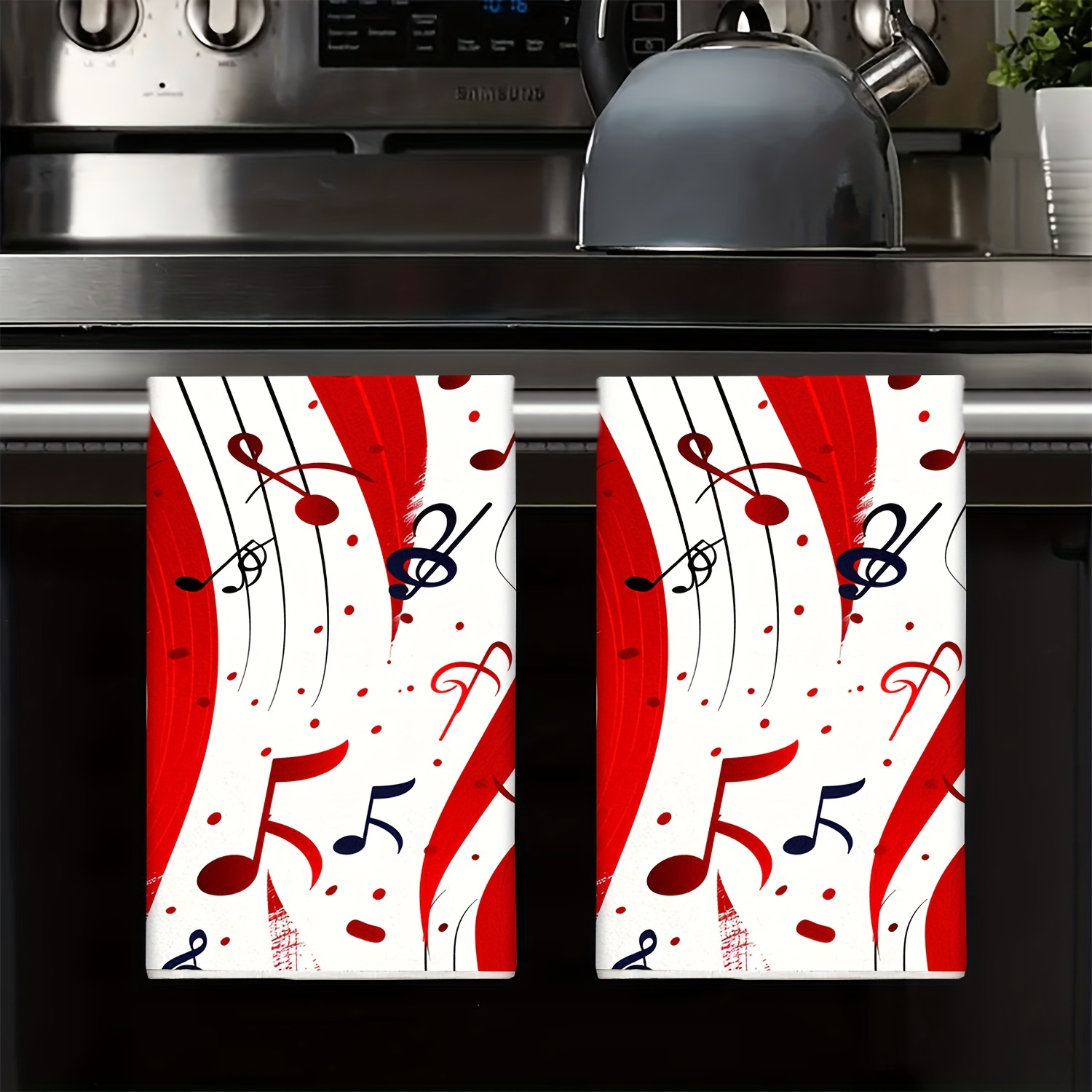 

Modern Microfiber Dish Towels (2 Pcs) - Absorbent, Lightweight Knit Fabric Hand Towels - Machine Washable Cartoon Music Theme Kitchen Towels For Cooking, Baking, Housewarming Gifts & Cleaning Supplies
