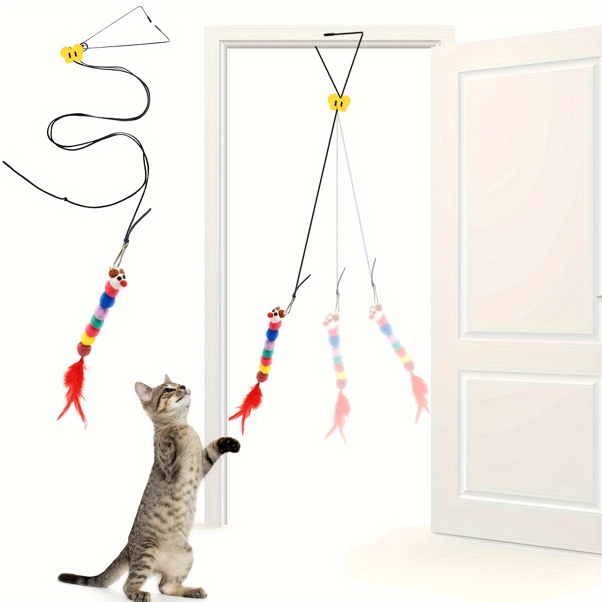 

Interactive Cat Teaser Toy - Adjustable Hanging Door Swing With Colorful Worms, Nylon/polyester/metal, Suitable For All Breeds