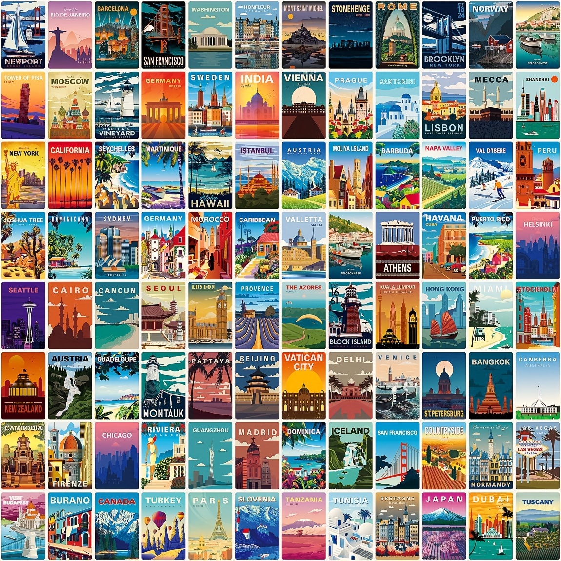 

6sheets/108pcs Decorative Stickers Creative World Travel Landscape Poster Landscape Retro Hand Account Scrapbook Sticker Set Diy Journal Album Laptop Water Cup Aesthetic Decoration Craft Collage