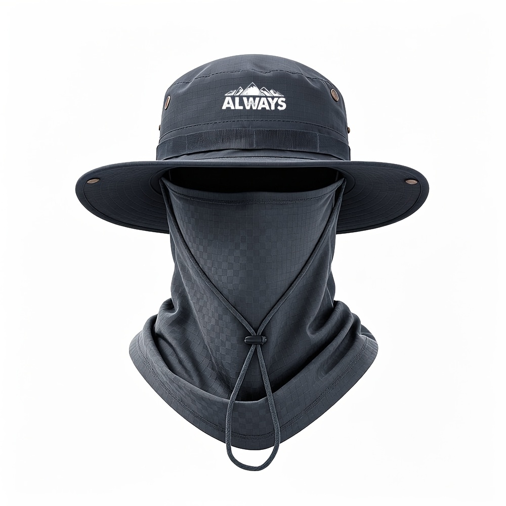 TEMU 1pc Face Mask And 1pc Fisherman Hat Men's Spring Summer Outdoor Sports Sunshade Hat