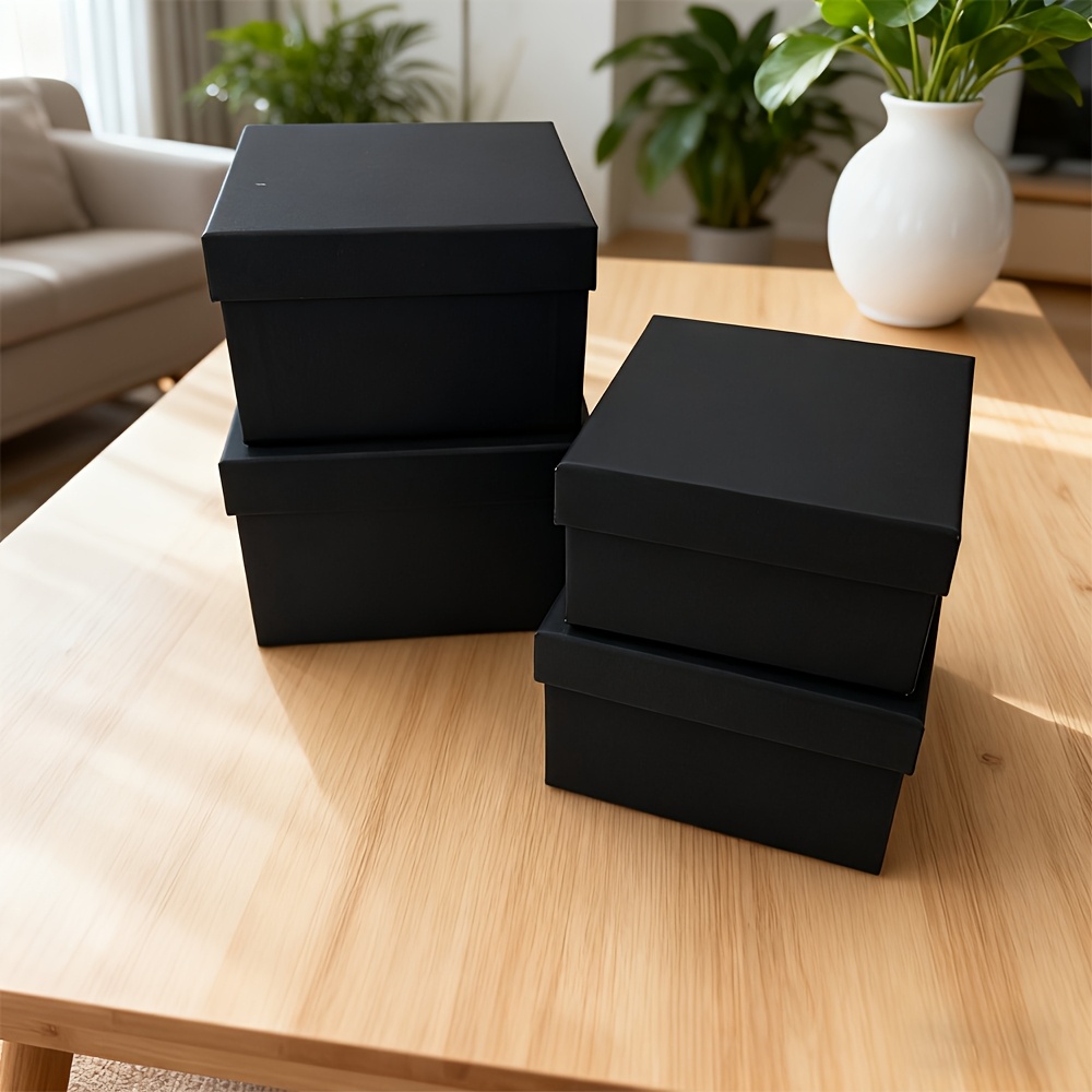 TEMU Set Of 4 Black Gift Boxes With Lids, Available In Various Sizes And Uses For Gift Packaging, Storage, And Home Decoration, Suitable For Everyday