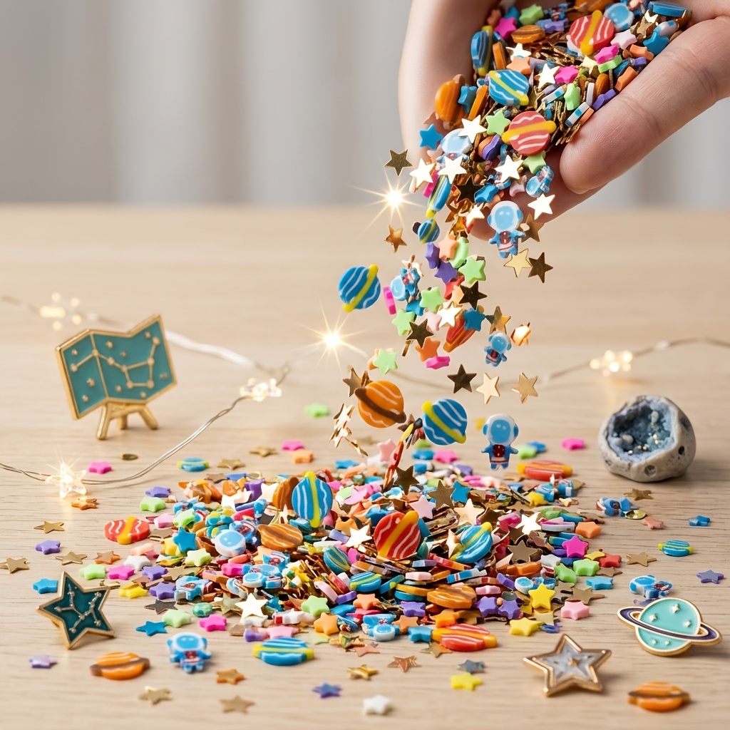 TEMU 865pcs Planets, And Star-shaped Mixed Soft Clay Slices; Includes Shiny Golden Stars; Suitable For Weddings, Birthdays, Parties, Easter, 3d