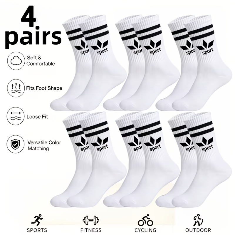 TEMU 4-pair Men's Easy Premium Athletic Mid-calf Socks, Casual All-match Versatile High-end Trendy Comfortable Soft Breathable Mid-calf Socks, Unisex