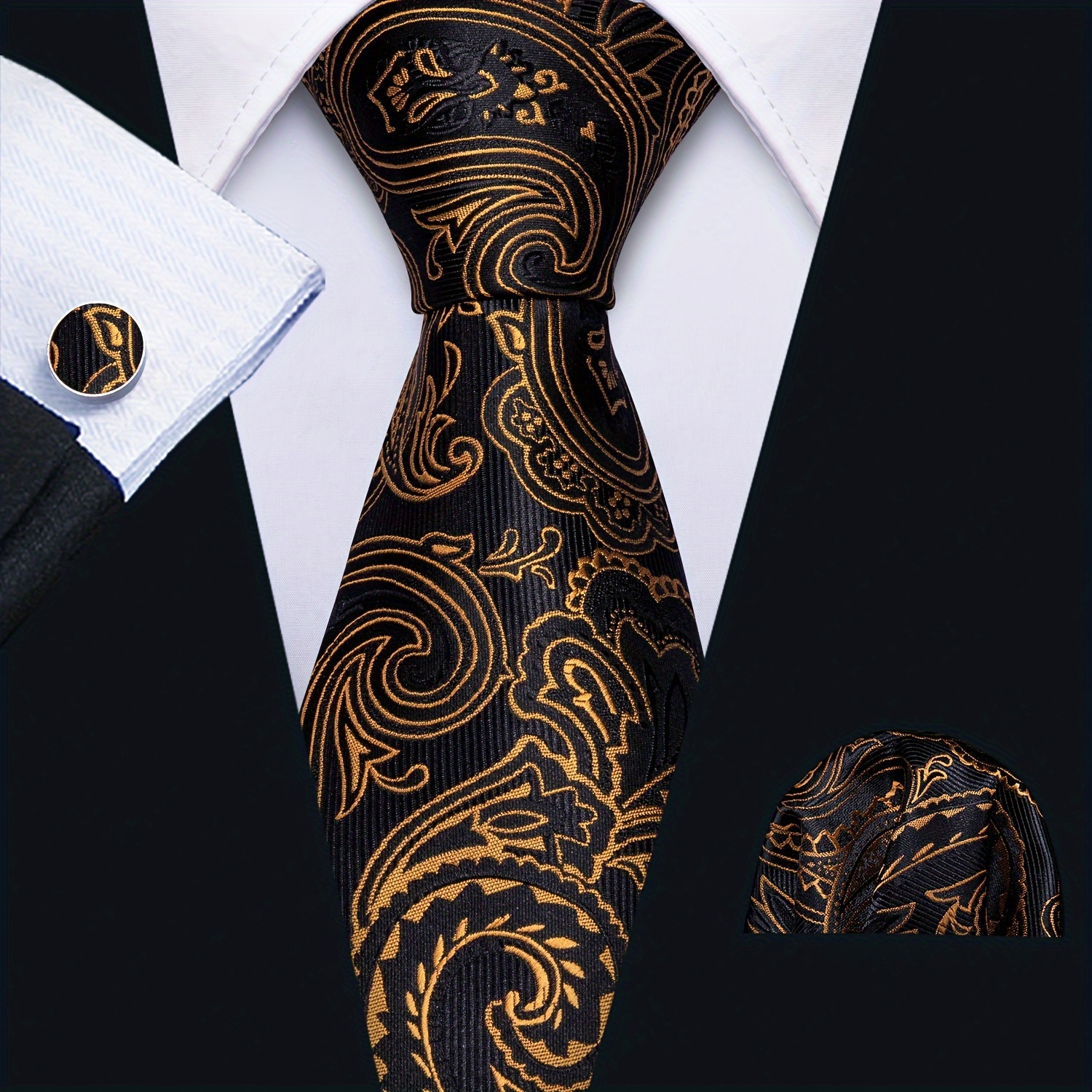 

Men's Paisley Necktie & Pocket Square & Cufflinks Set