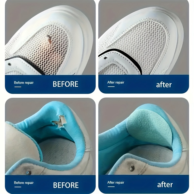 A set of 6/12 self-adhesive shoe patches to repair damage to the sides of shoes, repair holes in the lining, and wear patches to the heel of sports shoes, which are strong and scratch-resistant to repair tears and wear.