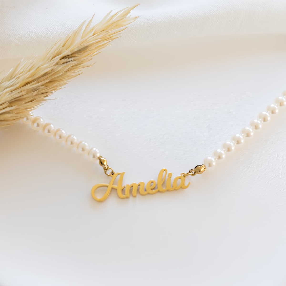 Image of (customized Information Can Letters; ; Translated ) 1pc Custom Name Pearl Choker Women's Elegant Personalized Stainless Steel Letter Nameplate Necklace Women' Holiday
