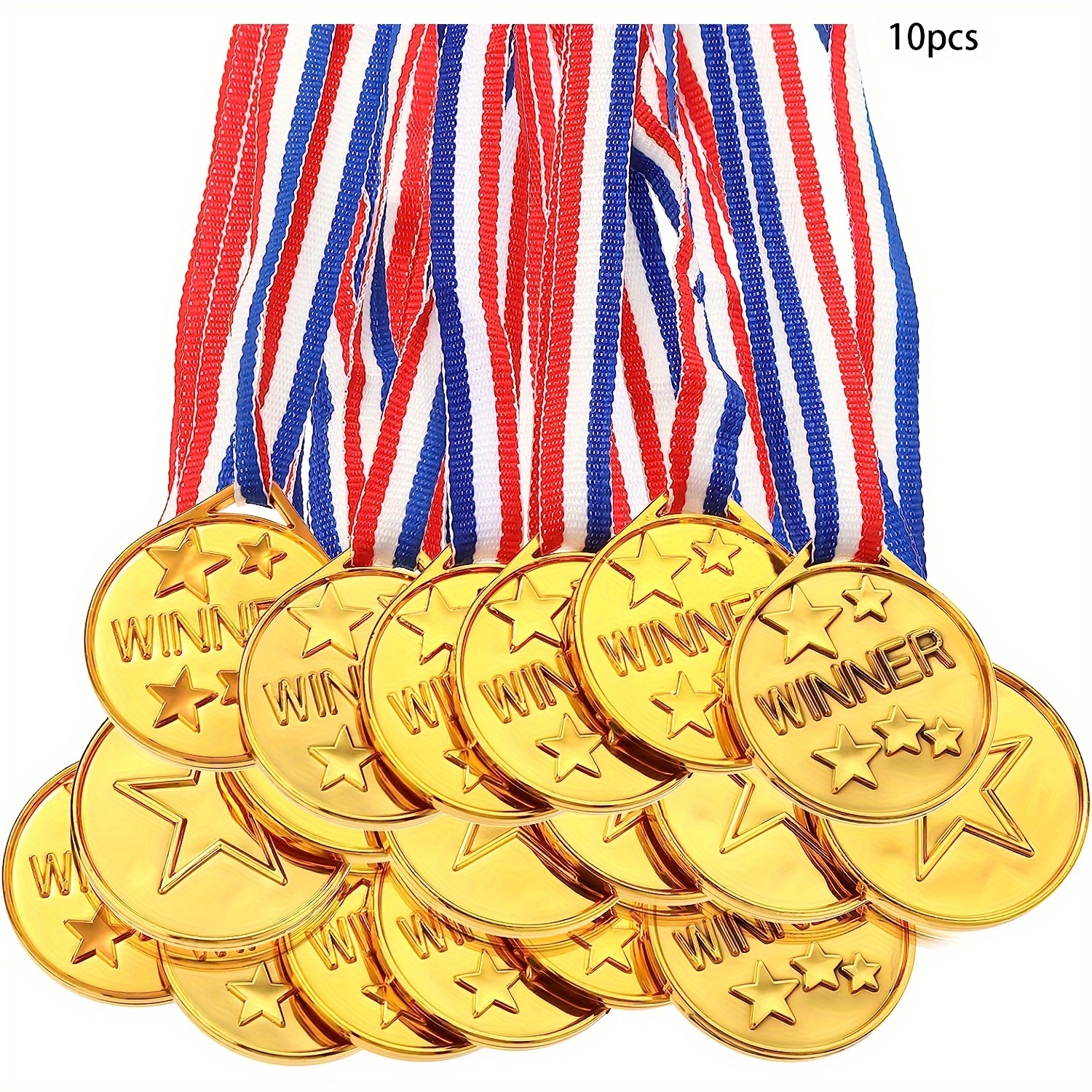 TEMU 10pcs Plastic Golden Color Winner Award Medals For Sports Games Competitions