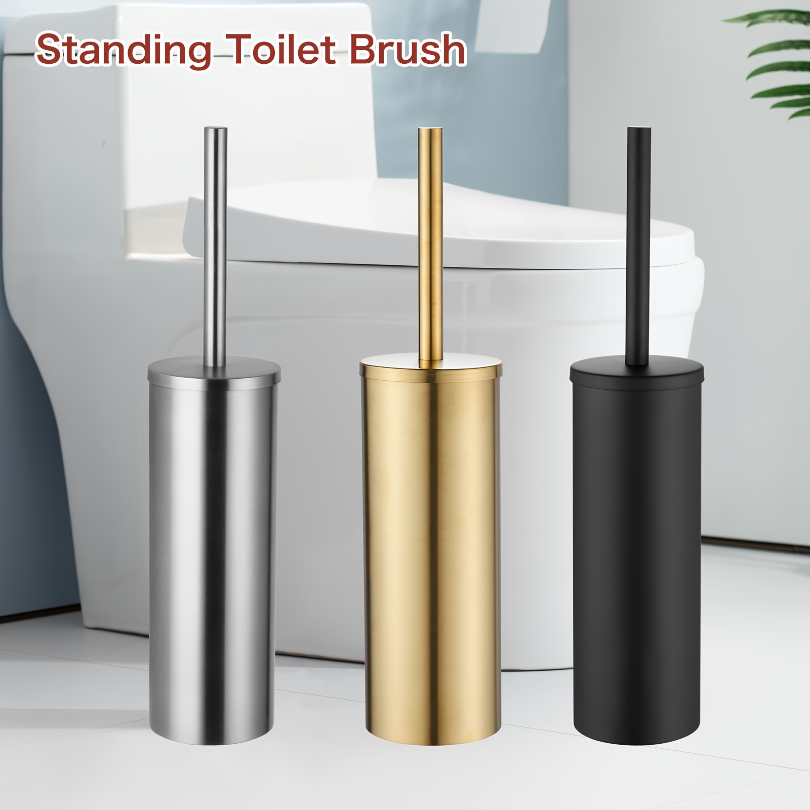 

1pc Standing Toilet Brush, Stainless Steel Handle Toilet Brush, Space-saving Compact Design, Splash-proof And Easy To Assemble, Deep Cleaning, Toilet Cleaning Tool, Toilet Supplies, Home Essential