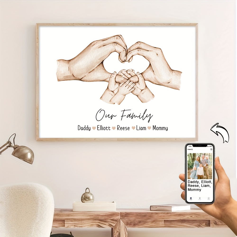 

1pc Customized Family Name Poster, Personalized Family Member Hands Wall Art Canvas Poster For Home Decor, Canvas Prints For Living Room Bedroom Kitchen Decor, Perfect Gift And Decoration, Frameless