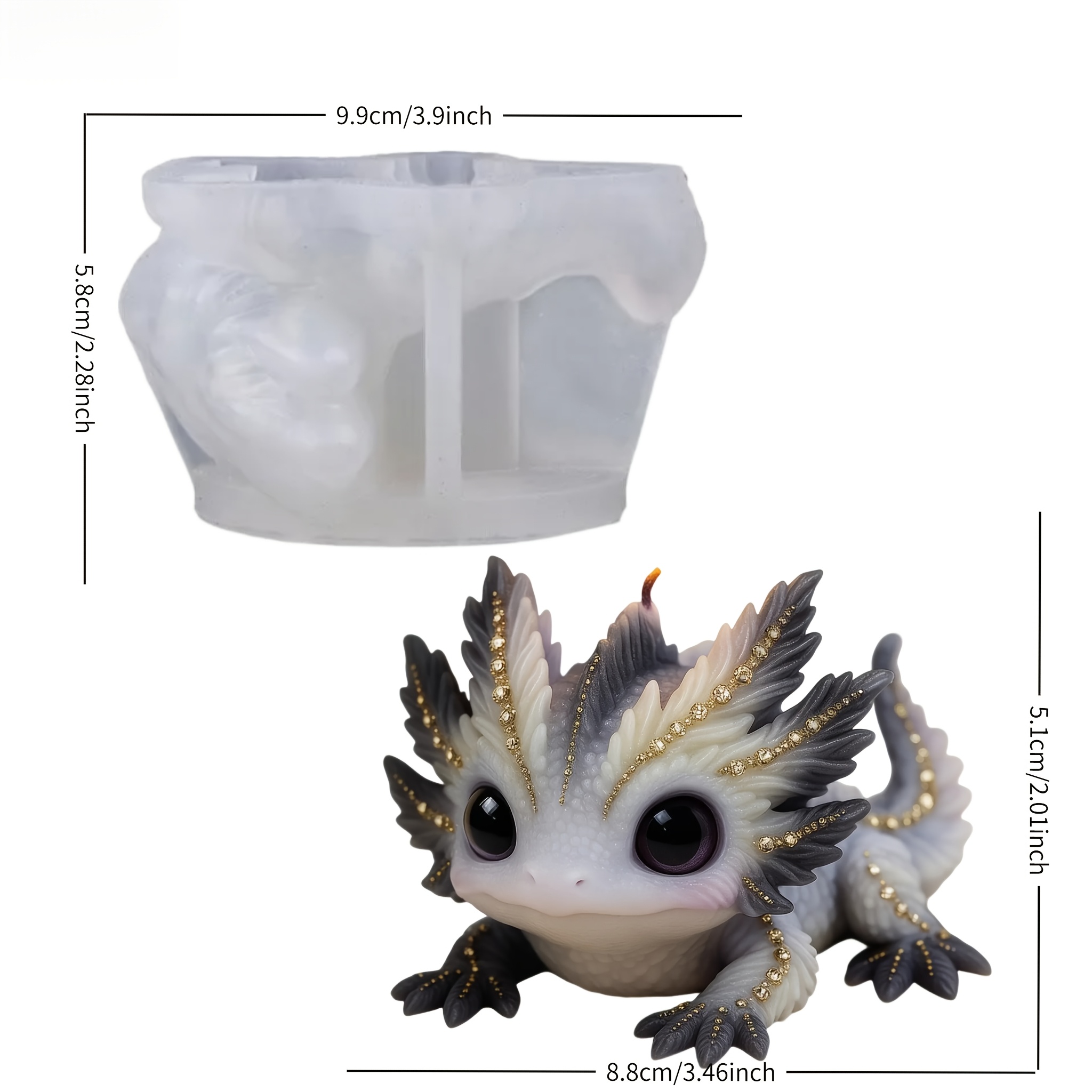 E-shop Harzgießformen, Silikonform in Axolotl-Form mit grau-weißem Farbverlauf, mit der exquisiten Textur Axolotls. Diese hitzebeständige,