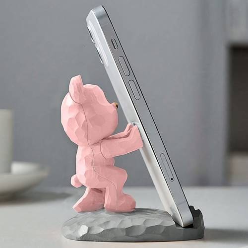 cute astronaut bear phone stand creative pink plastic desktop holder for smartphones waterproof pc material adorable space themed design