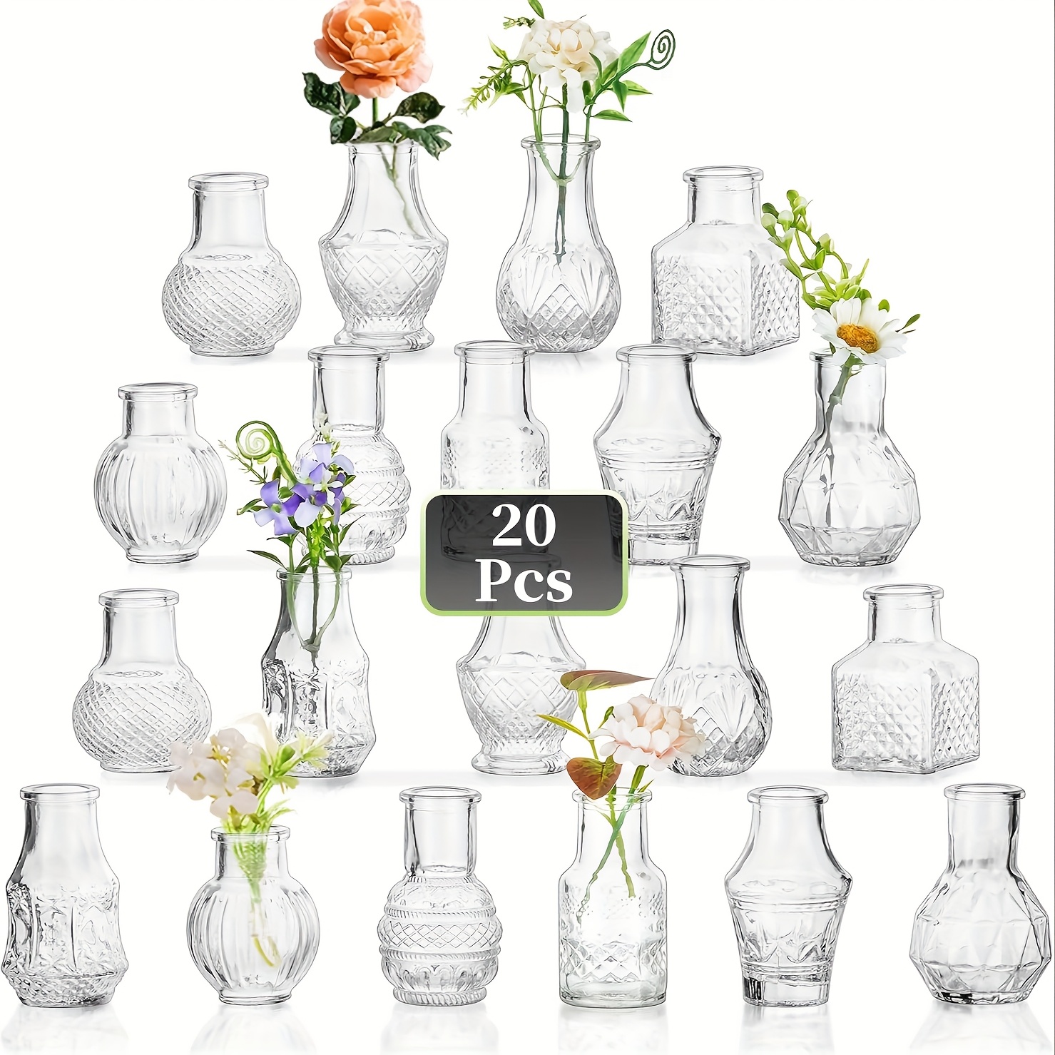   de vidrio para   de mesa:   de floretes sueltos de 20 piezas - mini   vintage transparente, set de decoración para el hogar