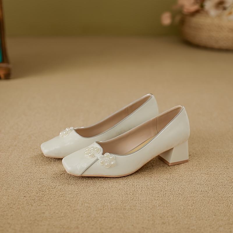cute white dress shoes for women Hcntes Women's Dress Shoes Low Kitten Heels Closed Pointed Toe Office Work Wedding Flats for Business Casual(White,42)