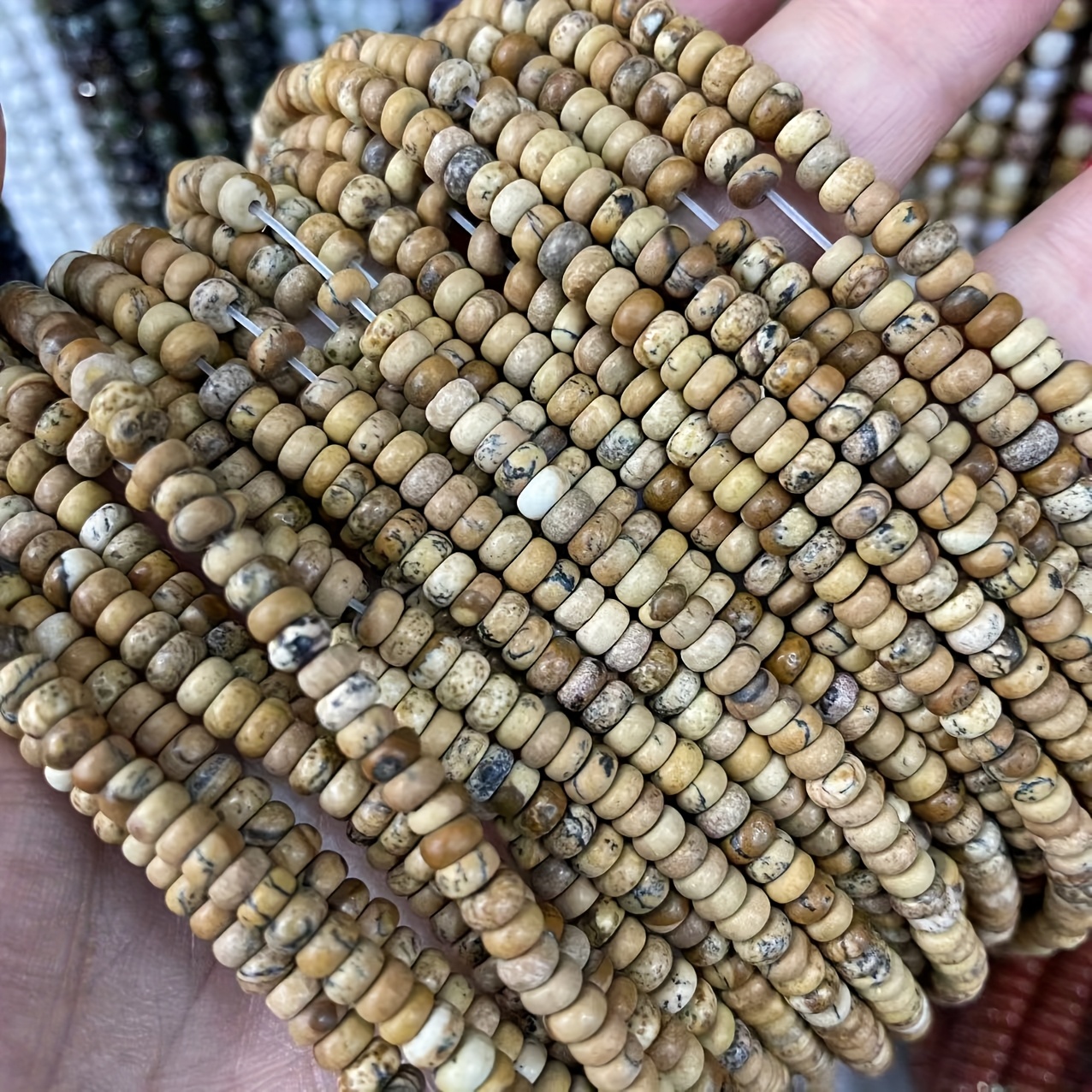 Natural Picture Stone Abacus Beads for DIY Jewellery Making