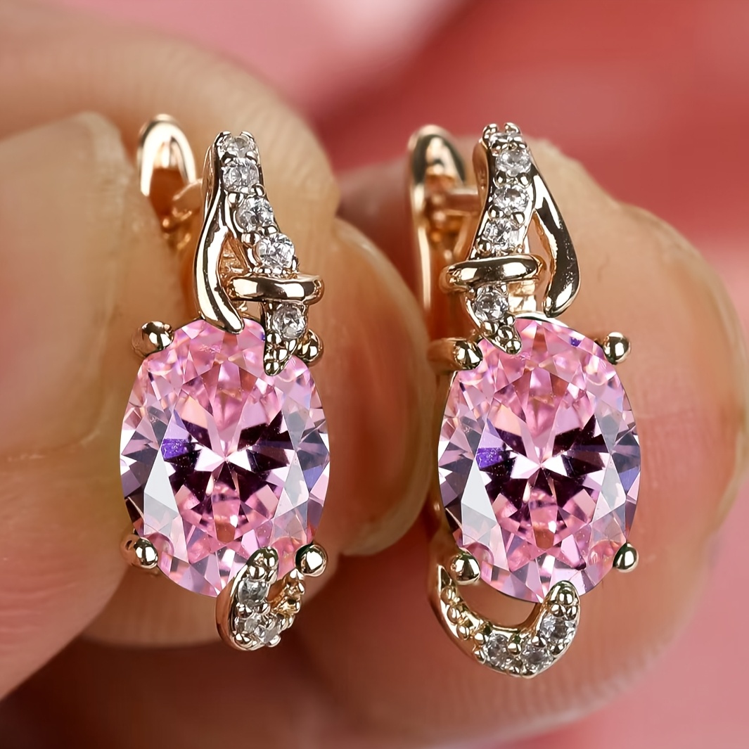 Image of Angol 2pcs Golden Teardrop Cut Stone Drop Earrings For Women, Clip-on Earrings, Wedding Jewelry. Base Is Hand-set, And Are Normal