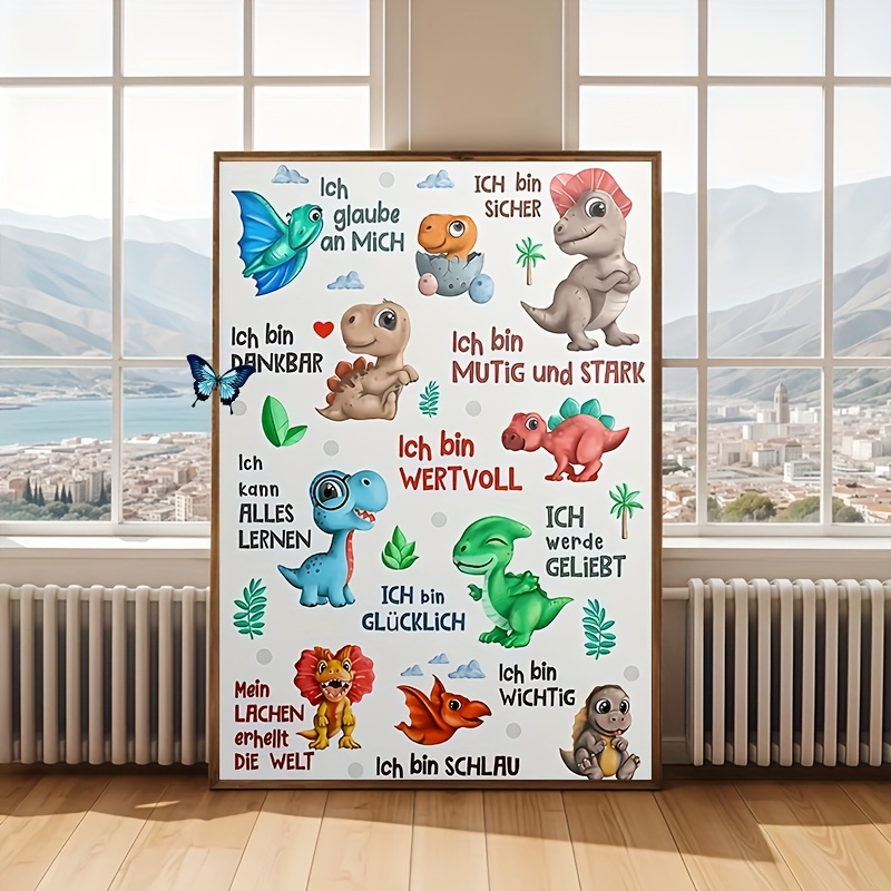 E-shop 2D Flach, 2D Flach, 2D Flach 1 Stück Rahmenloses Dinosaurier Positives Affirmations Leinwand Poster - Pädagogische Dekoration für Räume mit