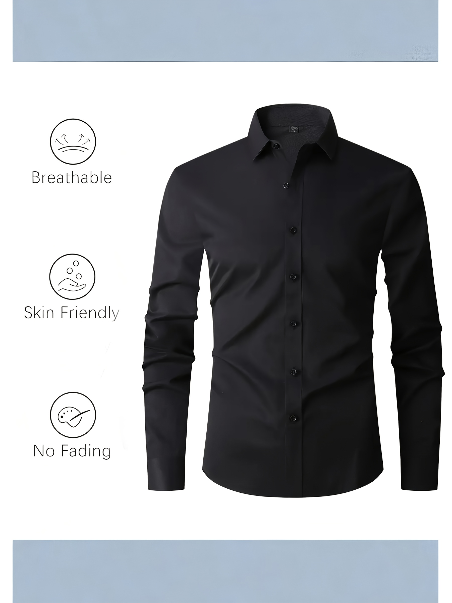 Camisa Casual para Hombre - Color Sólido, Cómoda, Elástica, Suave, Lavable a Máquina y Lavable en Seco, Manga Larga, Corte Regular, con Cuello, Adecuada para Fiestas, Citas, Trabajo, Actividades y Ropa Casual de Fin de Semana para el Día a Día