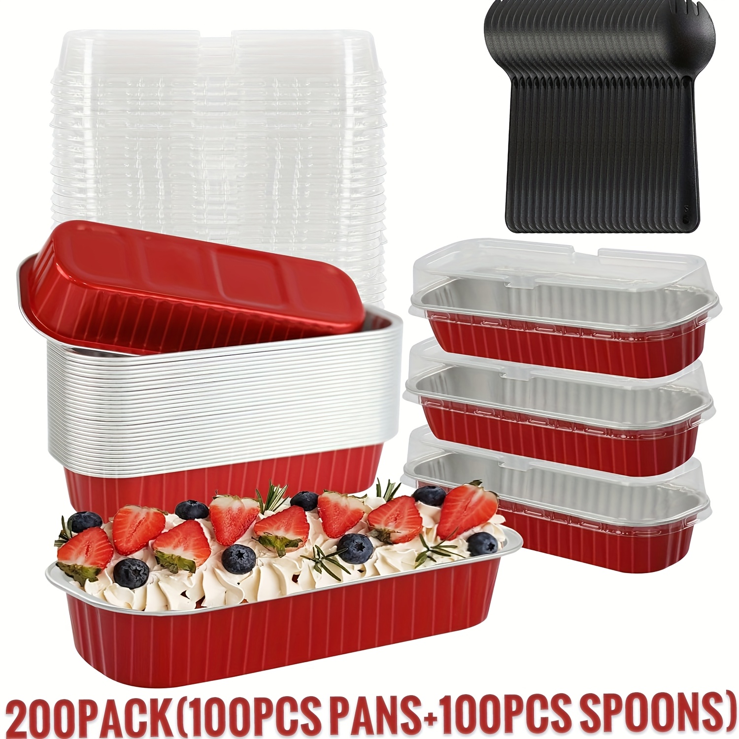 TEMU 200pcs (100pcs Disposable Ramekins With Lids+100pcs Sponns), 6.8oz Mini Aluminum Pans With Lids Loaf Mini Cake Pans With Lids Cupcakes Pans For Wedding Brithday Party, Meteor Shower