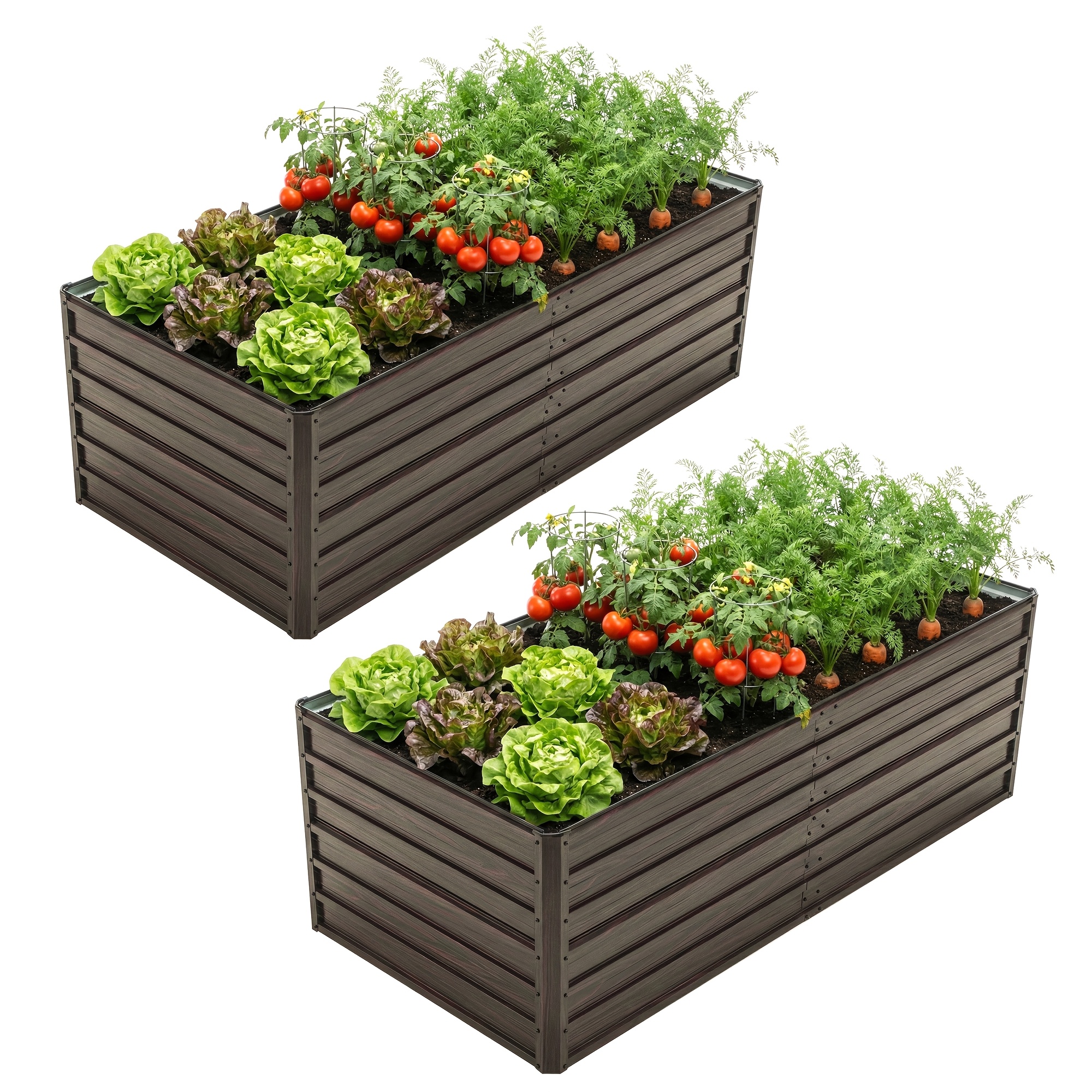 TEMU 2pcs Metal Raised Garden Bed, Backyard Planting Box With Open Bottom For Drainage, Weatherproof & Rustproof, Durable Patio Flower Bed Kit For