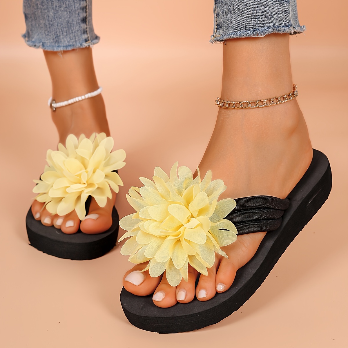 womens thick sole platform flip flops 3cm yellow Temu