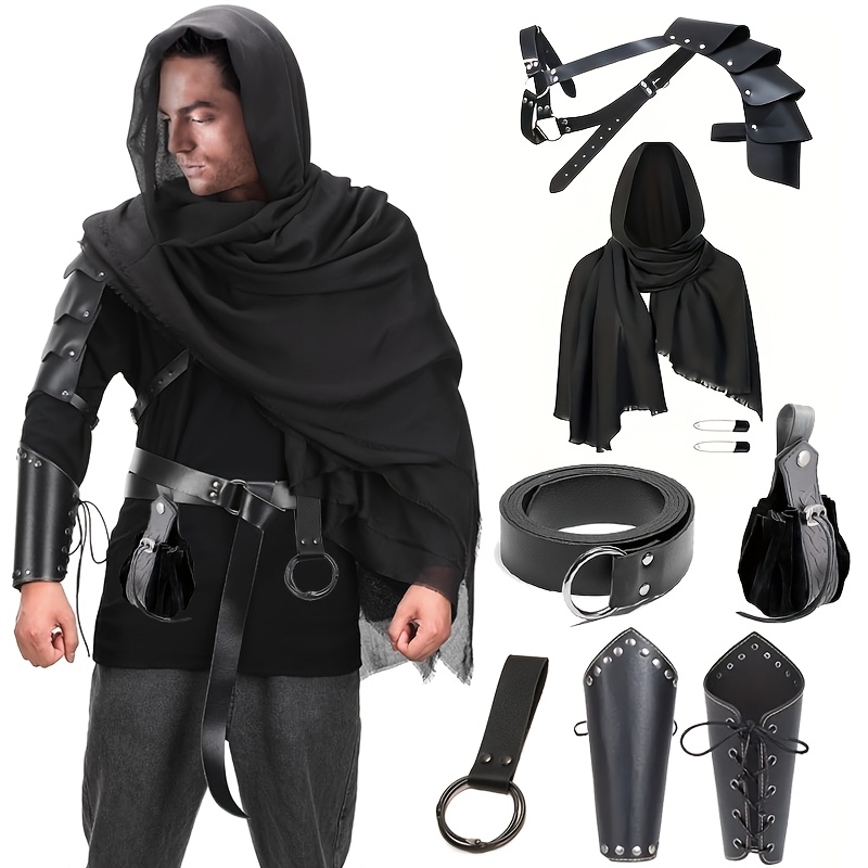TEMU 7pcs Medieval Viking Knight Costume Accessories Suitable For Cosplay/larp, Renaissance Fairs, Viking Roleplay - Faux Leather Armor Set With