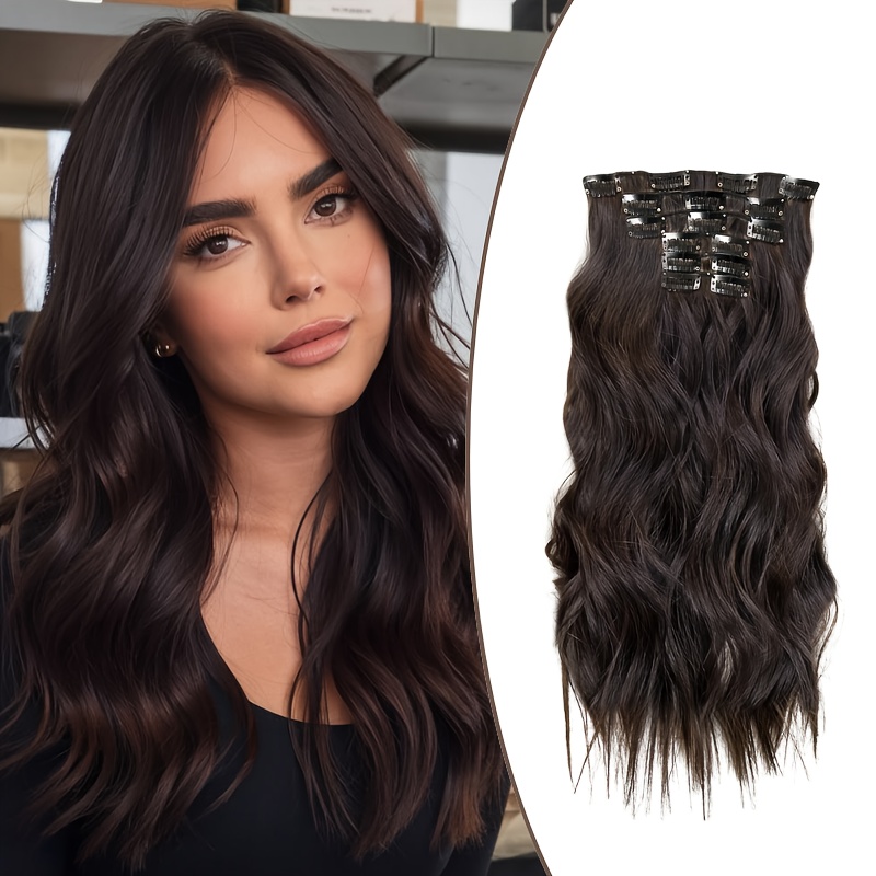 womens long wavy hair extensions 6pcs long curly strands 20inch high temperature fiber in brown with blonde highlights and dark brown synthetic hair adds volume to hair suitable for daily wear high   extensions details 2