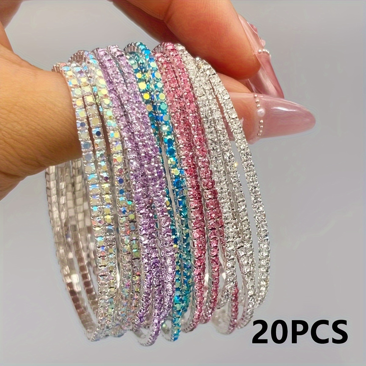 5/10/20pcs Exquisite Colored Rhinestone , Inlaid Bohemian Party Stackable Bracelet Jewelry