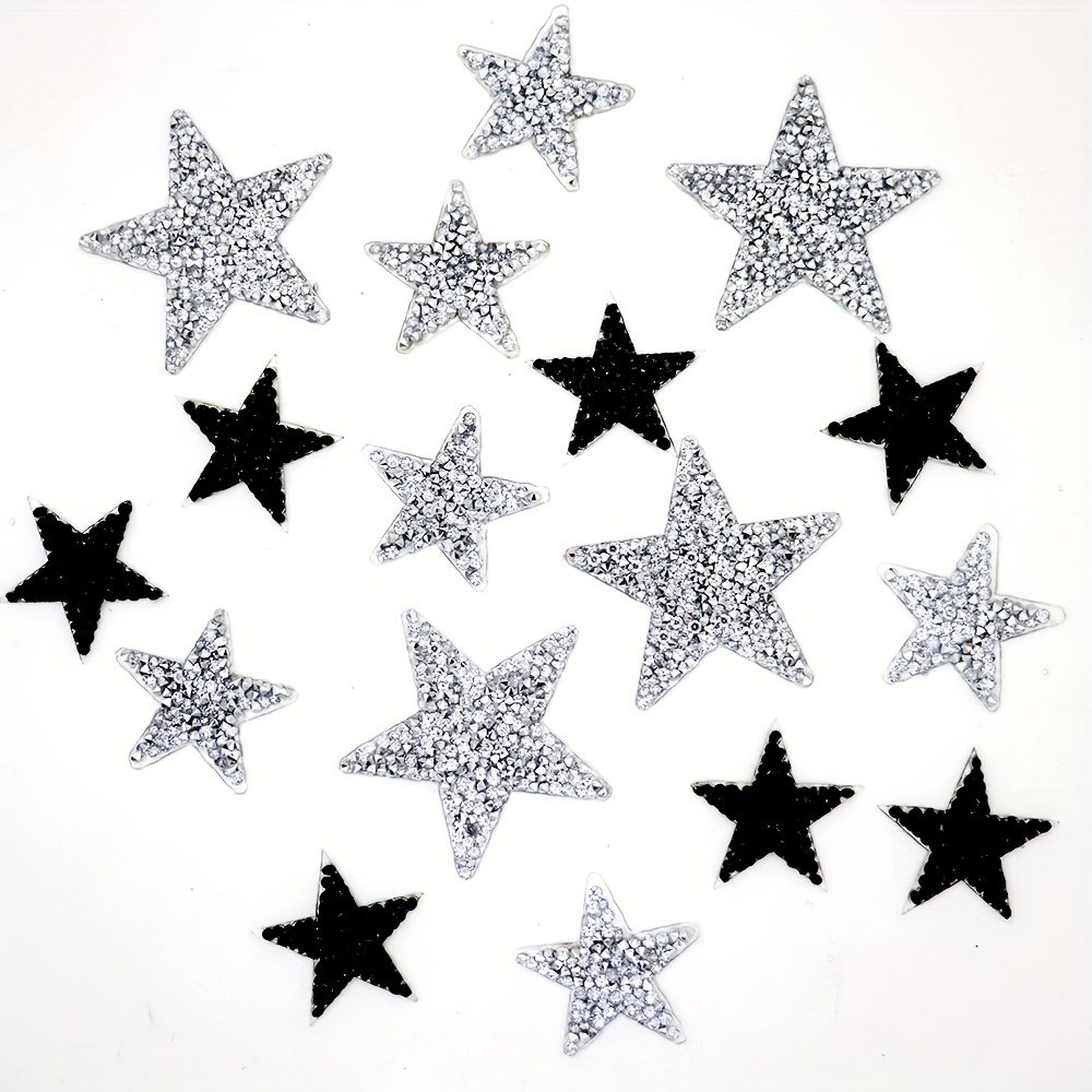 

10pcs Assorted Bling Rhinestone Star Patches, Iron-on Adhesive, Glass Material, Sparkling Embellishments For Clothing Jeans Repair & Craft Decor