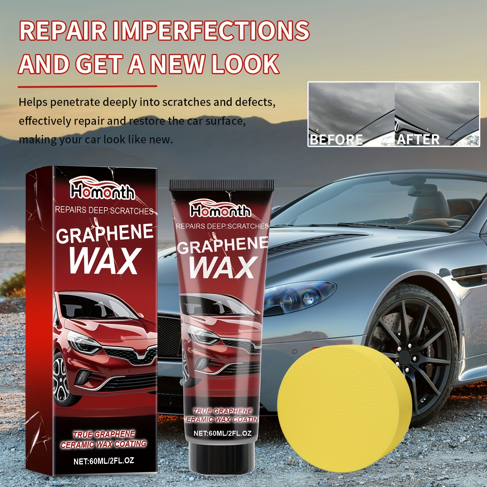 homonth graphene wax for car scratch repair low odor metal polishing compound with citric acid deep scratch remover and paint restorer for automotive   details 0