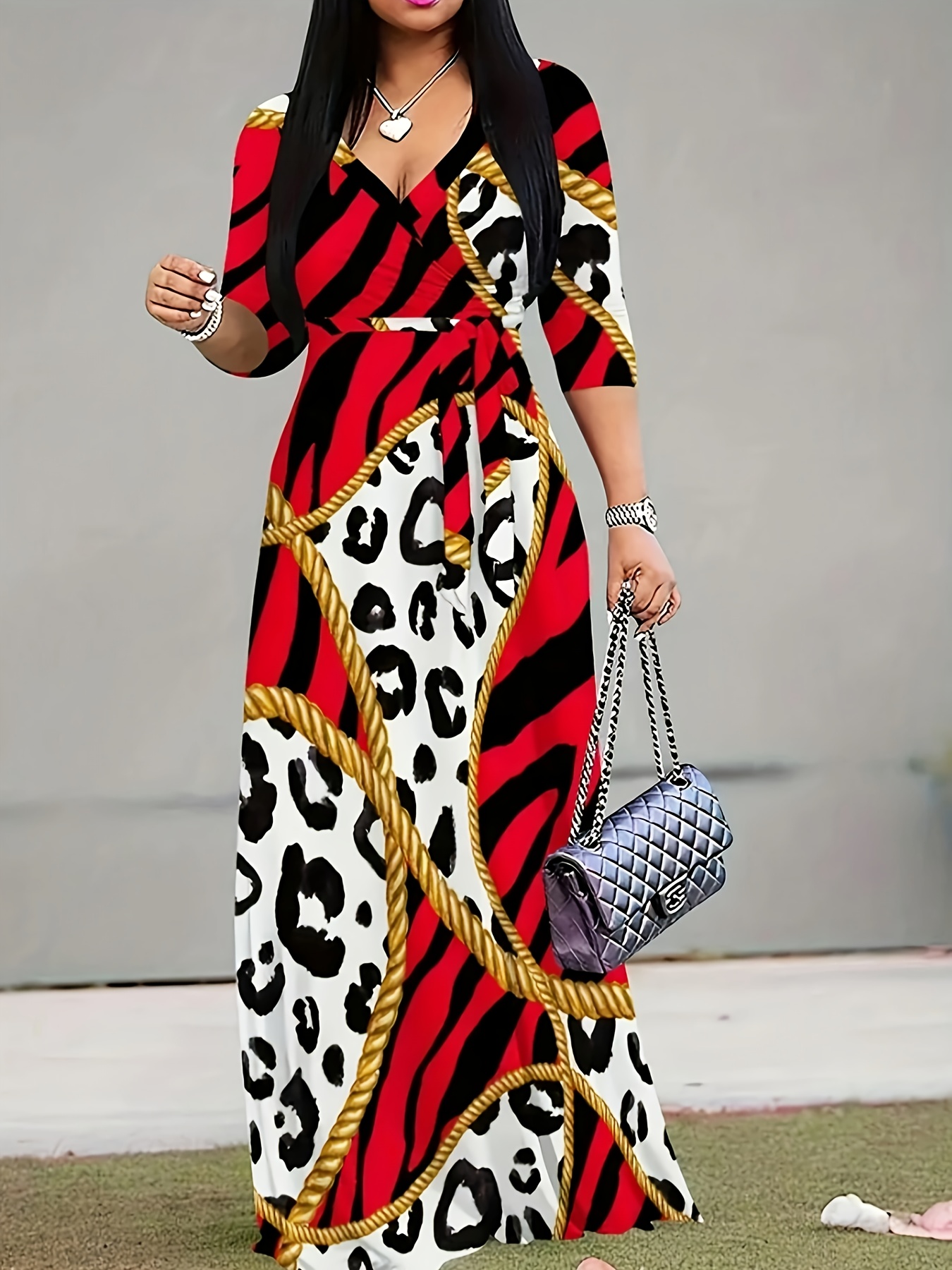 vestido midi talla mujer estampado leopardo Temu Spain