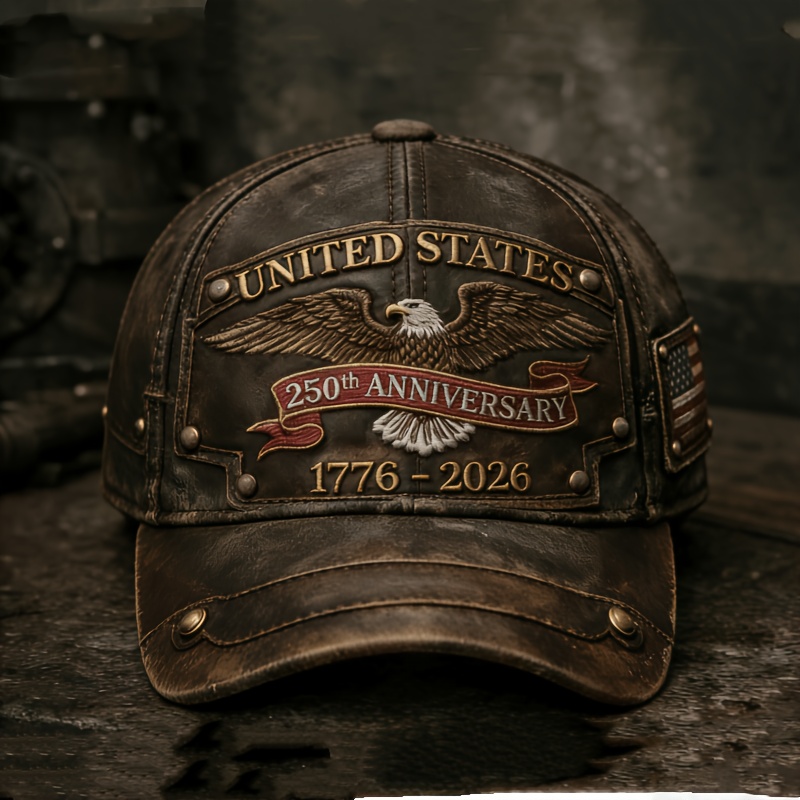 TEMU Classic Retro American 250th Anniversary Hat - Premium Distressed Print With 'american 250th Anniversary 1776-2026' , Featuring A Us Flag Side