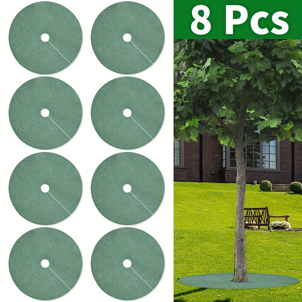 

8-pack Reusable Tree Protection Mats - Thick Non-woven Fabric Rings For Control & Grass Root Guard