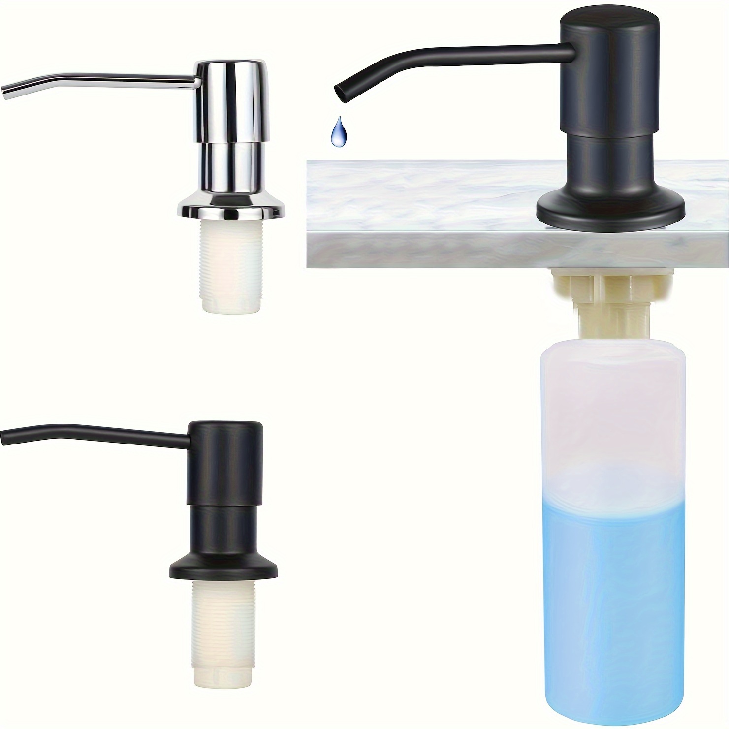 

350ml Bottle Soap Dispenser: Kitchen Sink Soap Pump With Reusable Bottle - No Battery Required