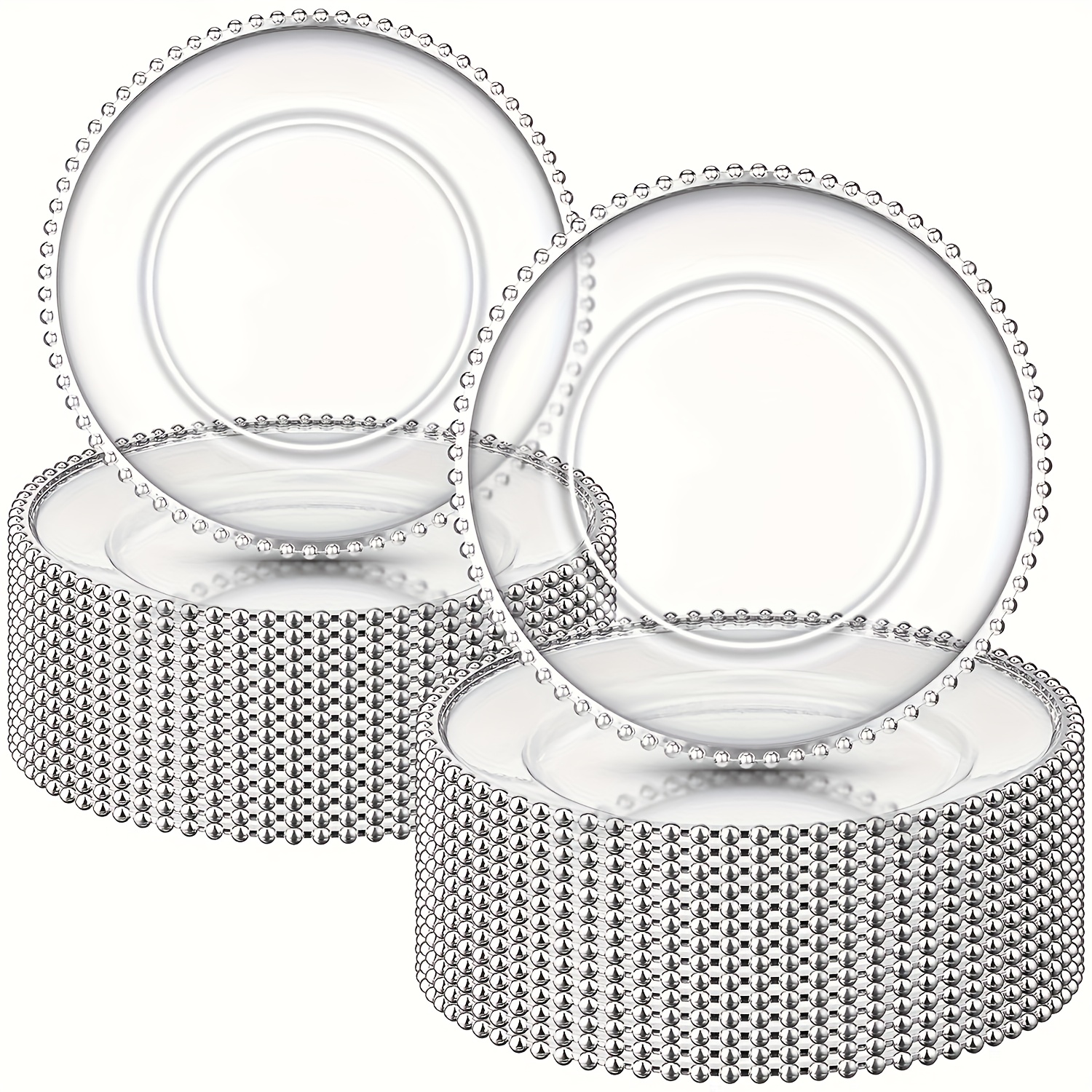 TEMU 50pcs 13 Inch Round Plastic Plates Beaded Edge Elegant Decorative Charger Plates For Party Wedding Birthday Holiday Table Decor
