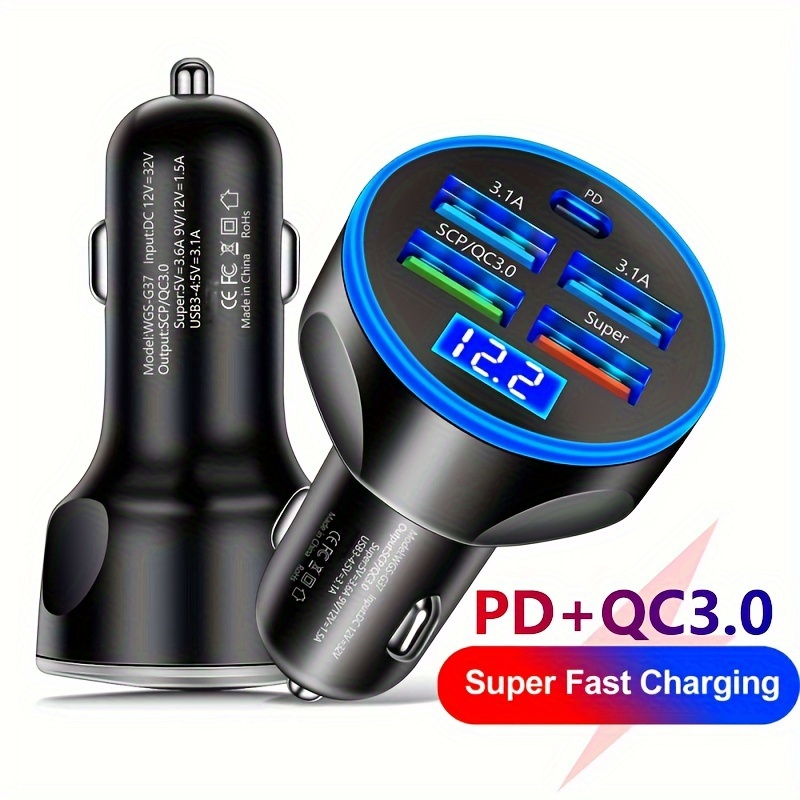 

Pd + Qc 3.0 Fast Charging Car Phone Charger Adapter 4 Ports Usb Type C Pd Quick Charge 3.0