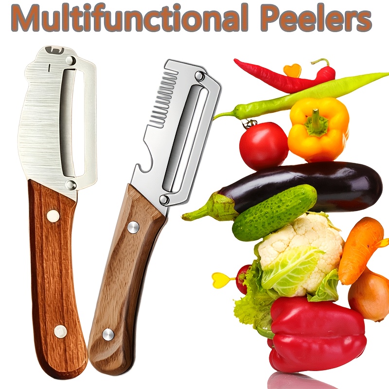 2pcs peeler and scallion cutter 2 in   multi functional peeler household stainless steel sugarcane peeler multi purpose peeler stainless steel sharp blade wooden handle with non   for comfortable use effortlessly   potatoes