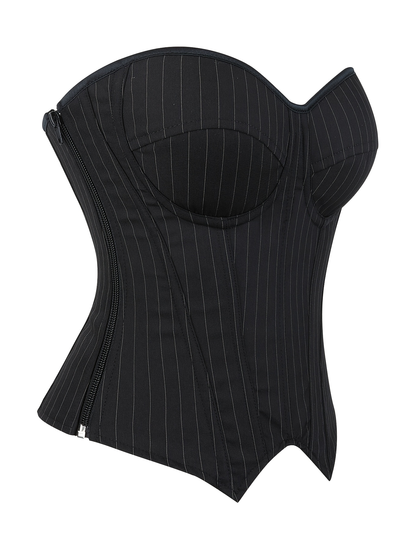 Corset Top Pinstripe Pattern Underwire Cup Strapless Design
