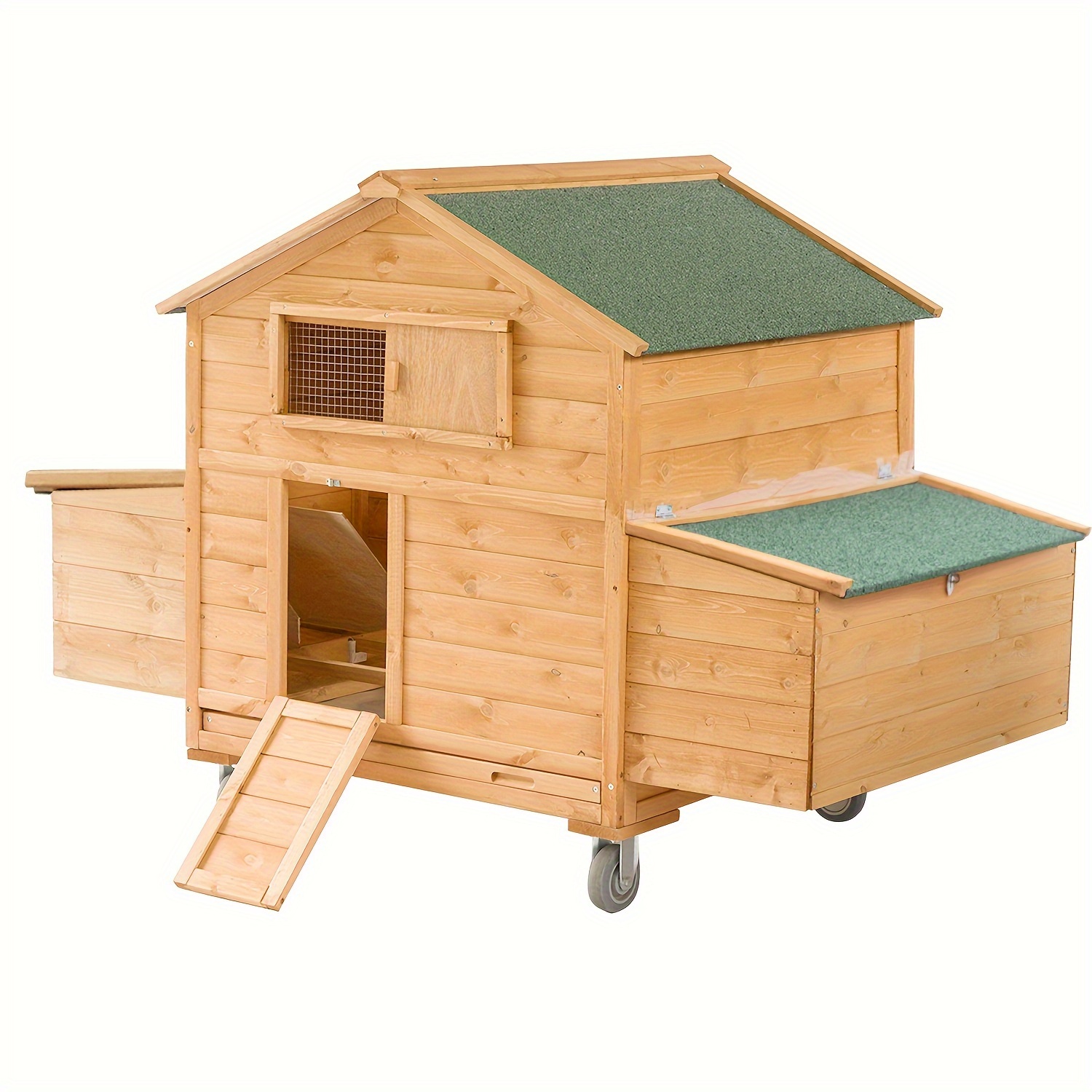 

Large Chicken Coop With Wheels, Waterproof Outdoor Hen House For 6-8 Chickens, Movable Chicken House With 2 Nesting Box, Removable Tray, Pvc Cover, Coop Rabbit Hutch