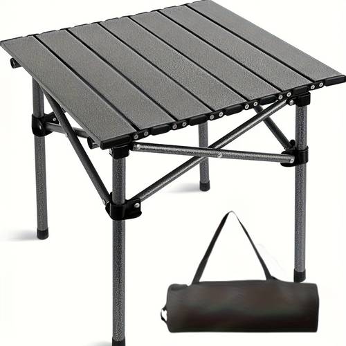 compact indoor outdoor folding table 4 person portable camping table with rollable canvas cover and storage bag suitable for picnics barbecues and travels foldable design