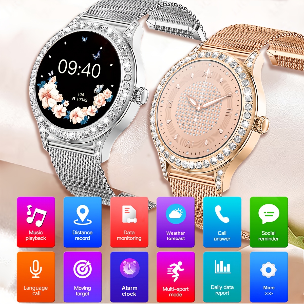 High-End Smart Watch for Women with Floral Dial