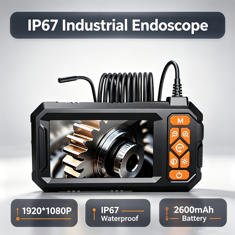 Image of Hd Endoscope Inspection Camera With Built-in Screen 1920 X 1080 Resolution Ip67 8mm Flexible Probe Rechargeable Industrial Tool For Car Engine And Pipeline Checking