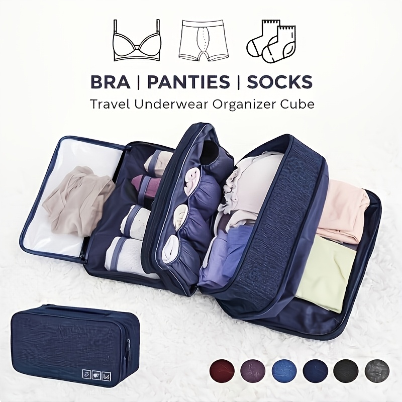 TEMU Portable Travel Underwear Storage Bag, Lightweight Zipper Organizer, Multifunctional Storage Pouch For Bras, Socks, And Lingerie - Compact And