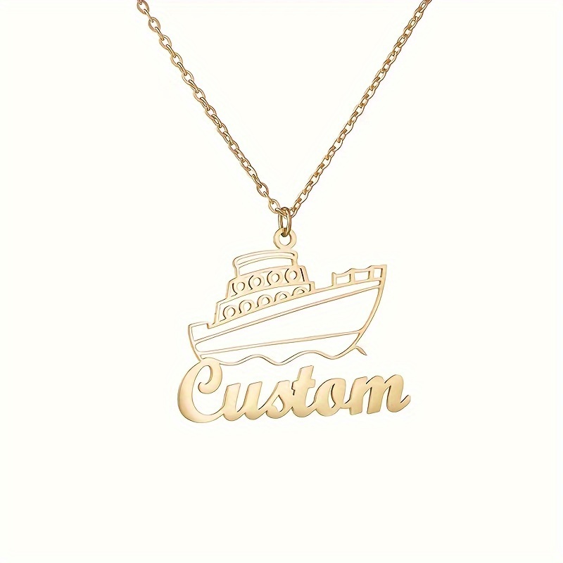 

Elegant Hip Hop Nautical Cruise Ship Name Necklace - 18k Golden Plated 304 Stainless Steel Pendant - Ideal For & Gift-, Perfect Christmas Nautical-themed Jewelry Accessory