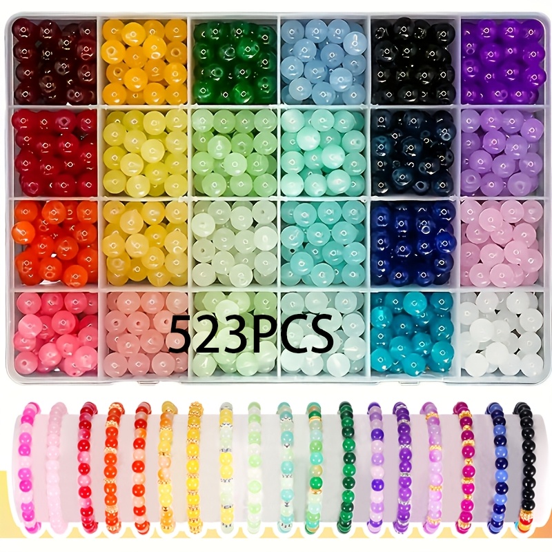 TEMU 55pcs/523pcs 8mm Round Glass Beads Suitable For Making - Glass Bead Craft Supplies For Bracelets, Earrings, Necklace Making | Handmade Bead For