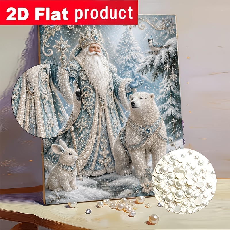 TEMU Autumn Winter New Colored Pearl Diamond Painting Kit With Grand Attire Old Man, Polar Bear And Rabbit Suitable For Beginners, Suitable For Home