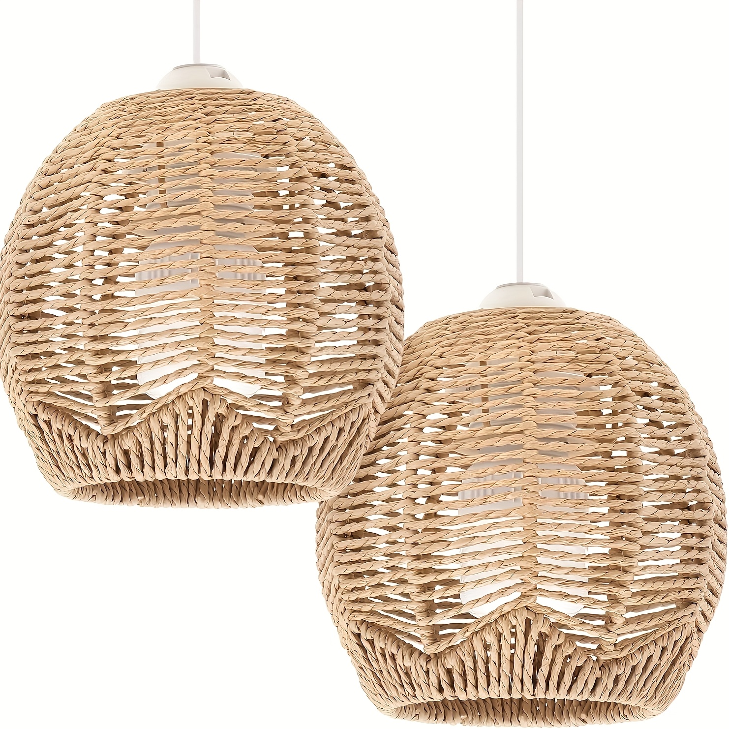 Image of 2pcs Modern Rattan Woven Basket-shaped Pendant Light Shades - Woven Fabric Lamp Covers For Home, Dining Room, Cafe And Decor, 5.89in Wide X 5.51in High, No Electricity, No Wires Included