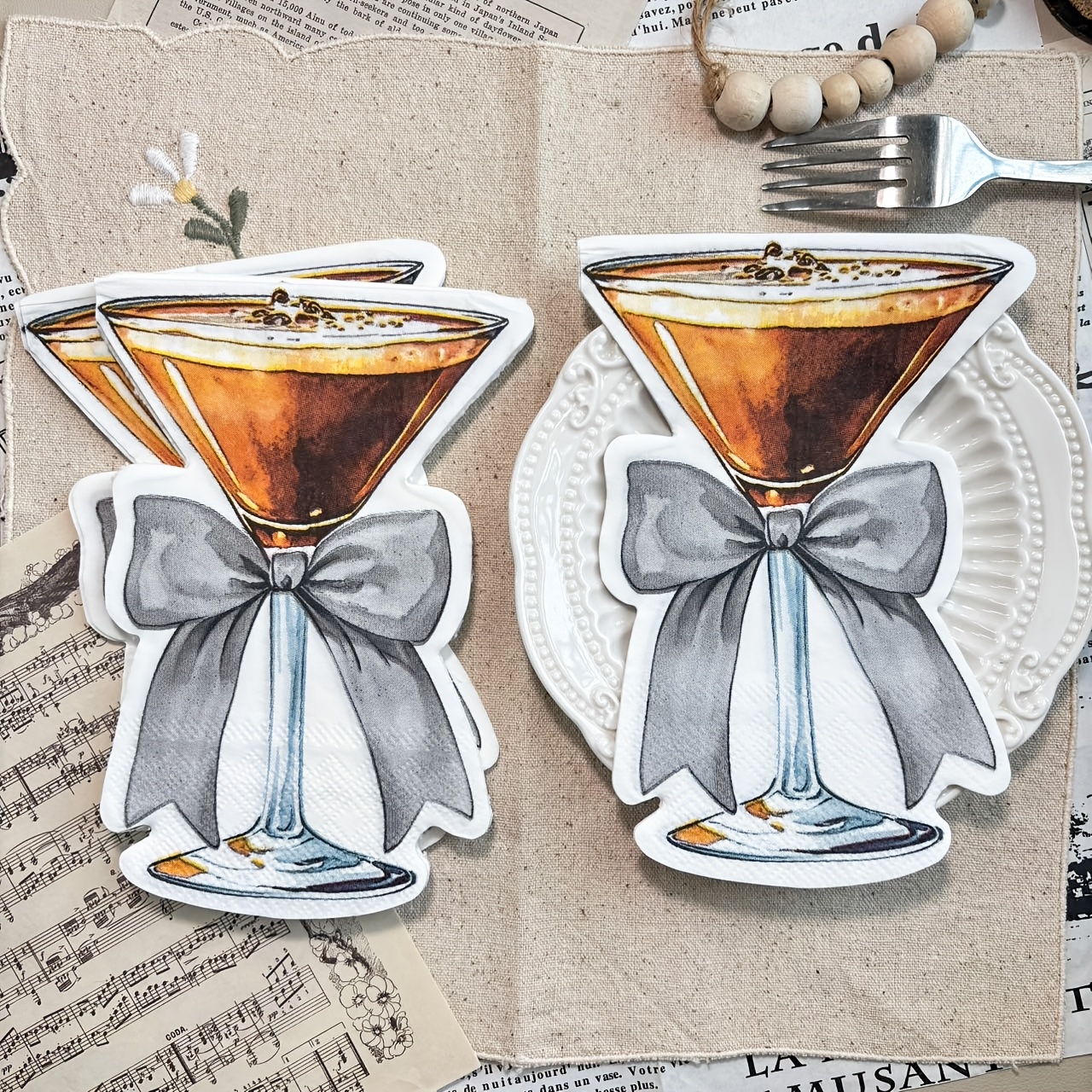 TEMU 20pcs Of Disposable Napkins In Highball Glass Shape, Suitable For Birthday Parties, Engagement Ceremonies, Weddings, Theme Parties, Family