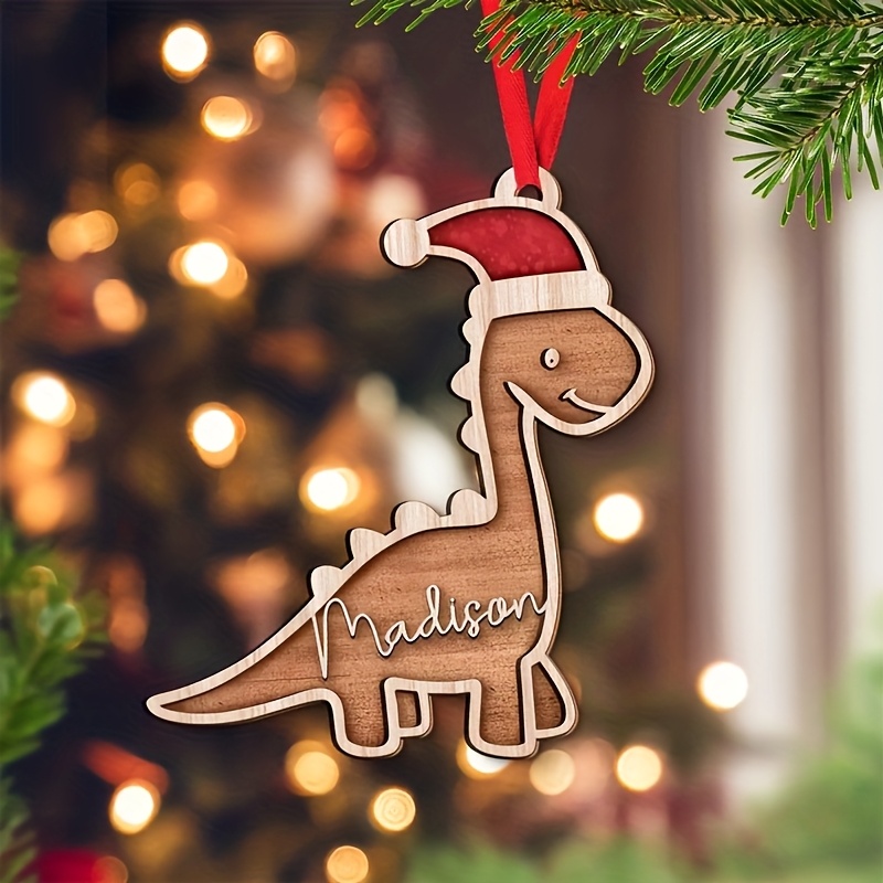 TEMU Custom 2025 Dinosaur Ornament, Personalized Santa Claus Pendant With Name, Christmas Hanging Decoration, Unique Holiday Gift, Single Piece, Best