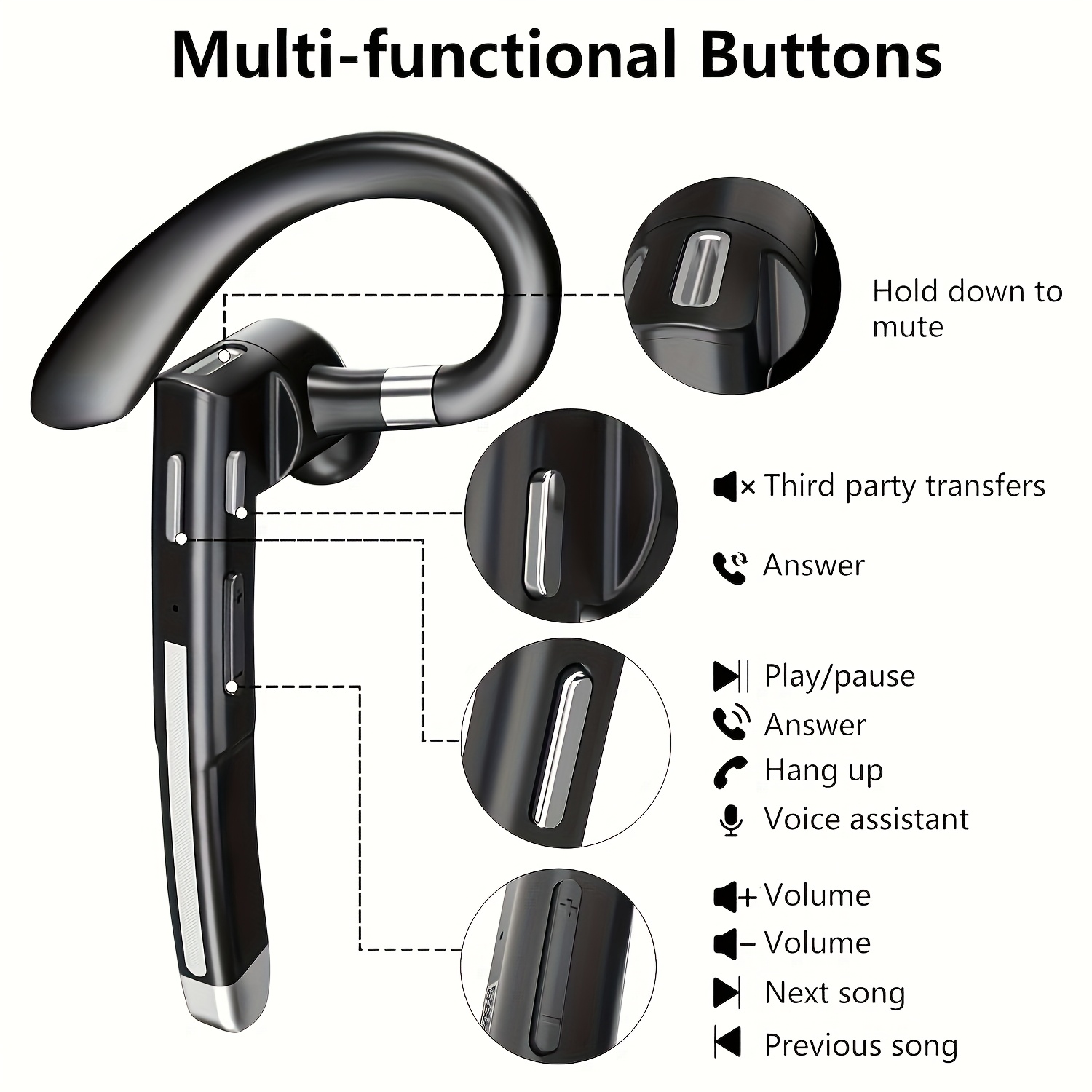 1pc   v5 3 wireless business earphones noise cancelling voice call   sports exercise headset with built in microphone push button control type c charging compatible with cellphones non waterproof rechargeable 500mah battery closed back earphones with wireless charging case details 4