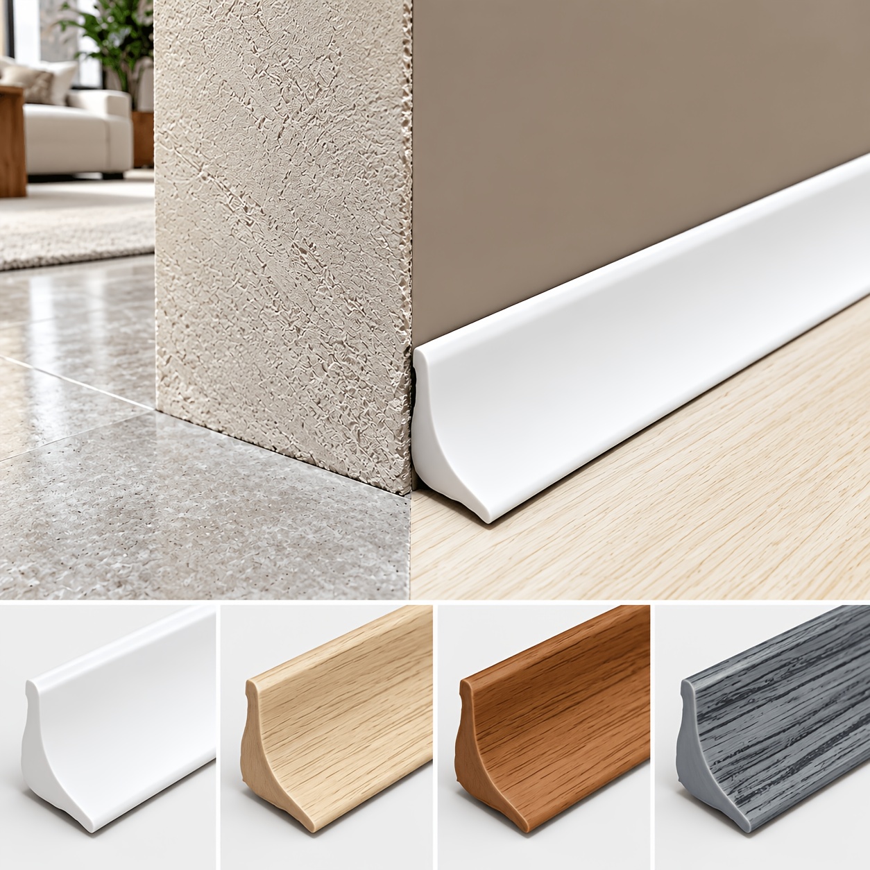 TEMU 1 Roll 6.23ft Floor Transition Strip, Self-adhesive Baseboard Moulding, Pvc Peel And Stick Skirting Trim, Waterproof Easy- Baseboard For Home